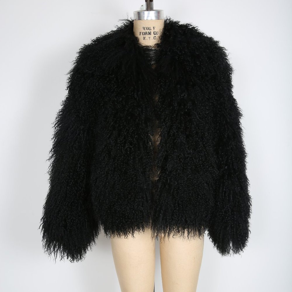 Vintage 80s 90s - Black Mongolian Shaggy Fur Coat Size Large